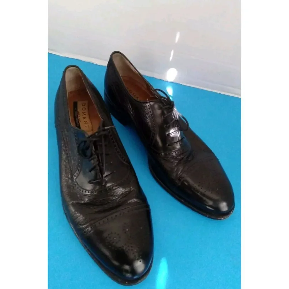Domani Black Leather Wingtip Oxford Dress Shoes Lace Up Men's‎